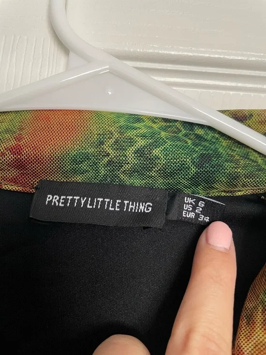 PrettyLittleThing Women’s Size 2 Green Brown Snake-Print Long Sleeve Mini Dress - Picture 3 of 10